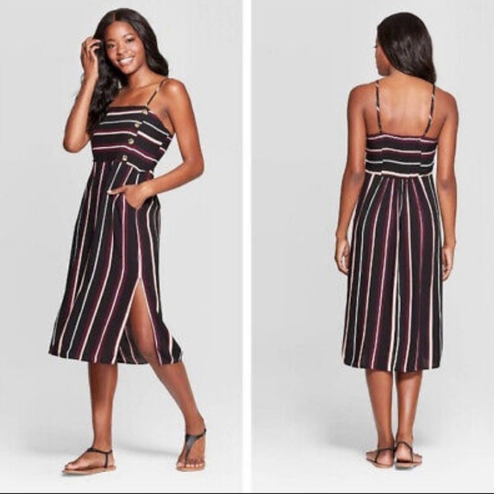 Exhilaration NWOT Stripped Sleeveless Square Neck Side Botton Dress Size Small